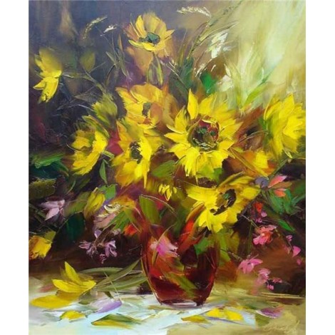 2019 Oil Painting Style Beautiful Yellow Flower Diy 5d Diamond UK VM1991