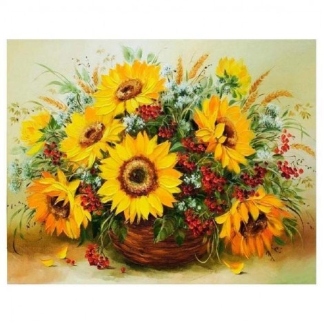 Best Oil Painting Style Yellow Sunflower Diy 5d Full Diamond Painting Kits UK QB5788