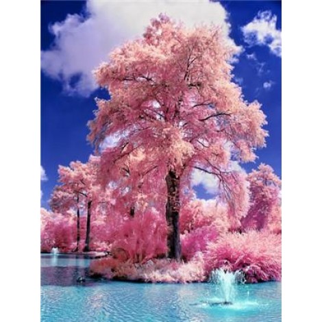 Pink Dream Beautiful Landscape Tree 5D Diy Diamond Cross Stitch Kits UK VM4205