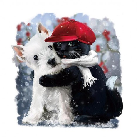 Black White Watercolor Pet Dog Diy 5d Full Diamond Painting Kits UK QB5459