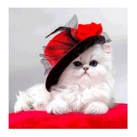 2019 lovely White Cat With Hat 5d Diy Diamond Painting Cross Stitch Kits VM0053