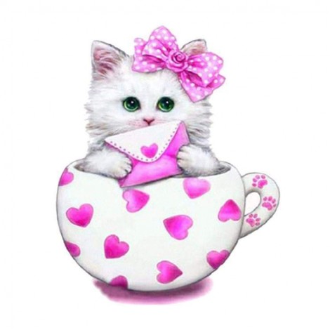 New Arrival Hot Sale Cute Cat In Teacup 5d Diy Embroidery Diamond Painting Kits VM0009