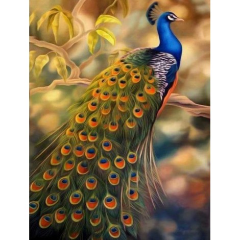 Dream Series Gold Blue Peacock 5d Diy Diamond Painting Kits UK AF9087