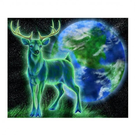Fantasy Styles Green and Blue Deer Diamond Painting Kits UK For kids AF9134